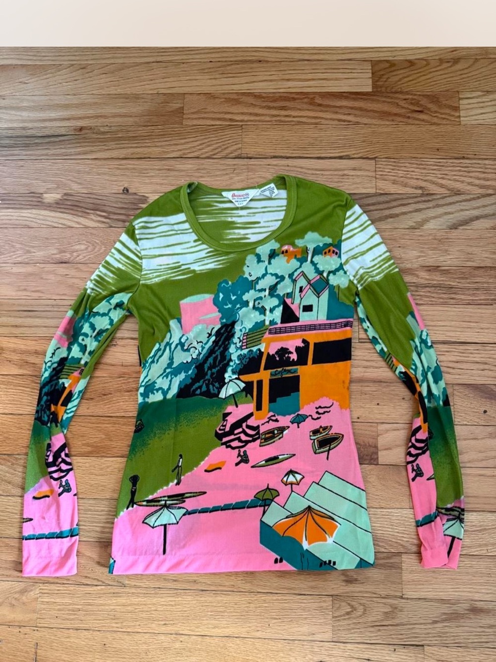 Graphic Mesh Vintage Long Sleeve Top